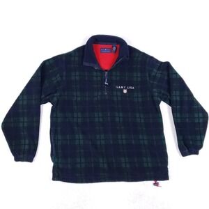 Gant USA Rugger Fleece Plaid 1/4 Zip Small Green